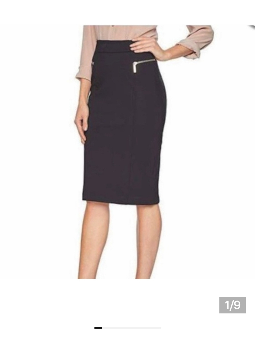 MICHAEL Michael Kors Black Pencil Skirt with Silver Zip Accent